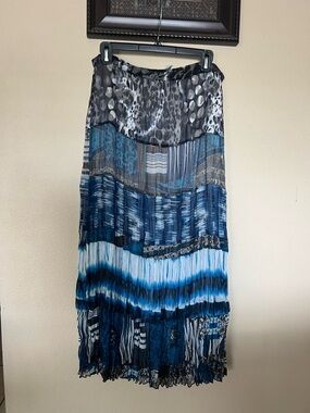Chico's Blue and Gray Patterned Tiered Maxi Skirt